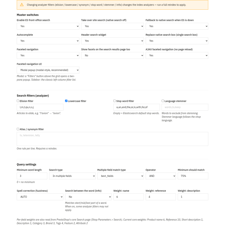 Recherche Elasticsearch pour PrestaShop: filtres à facettes