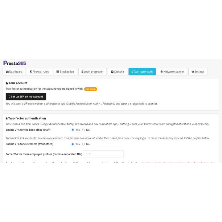 Autenticazione a due fattori per back office e clienti