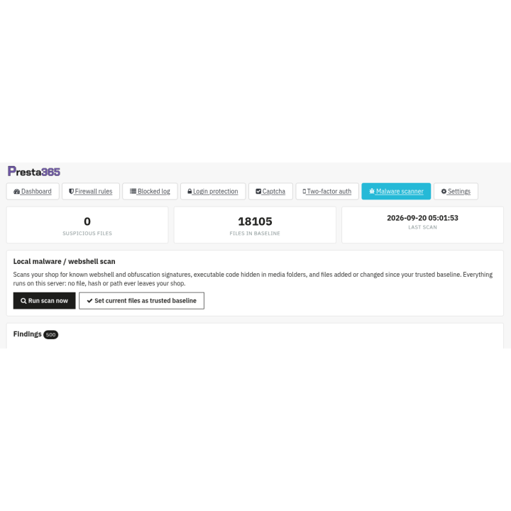 Scansione malware/webshell reale, eseguita sull'ambiente