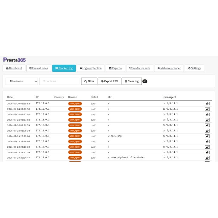 Registro dei tentativi bloccati dal firewall (dati reali, non simulati)