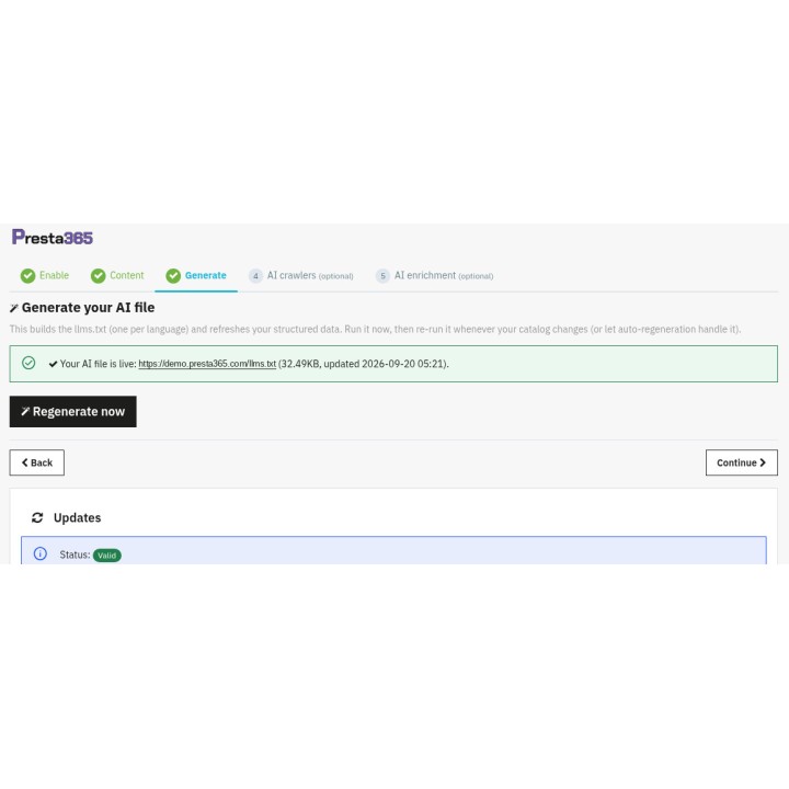Generazione reale del file llms.txt: 326 prodotti del catalogo