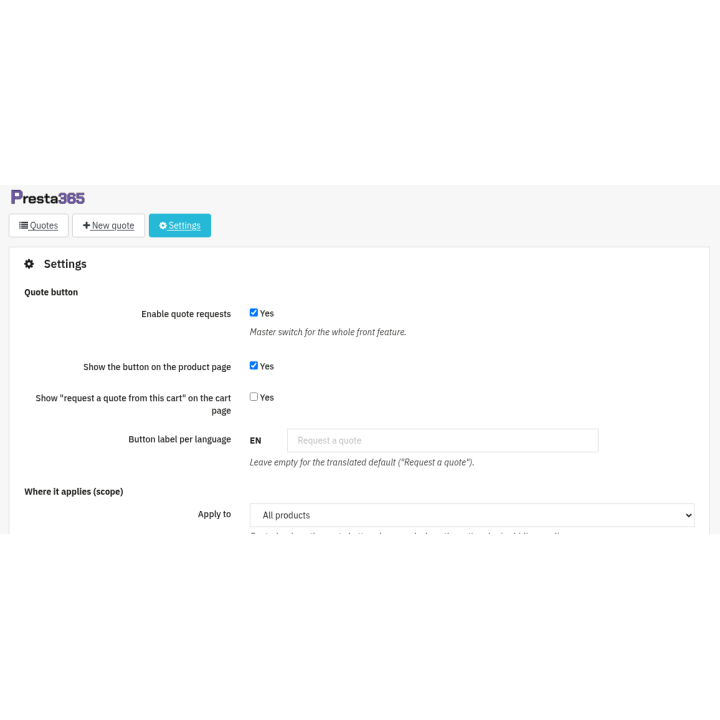 Einstellungen: wo und wie der Angebots-Button erscheint