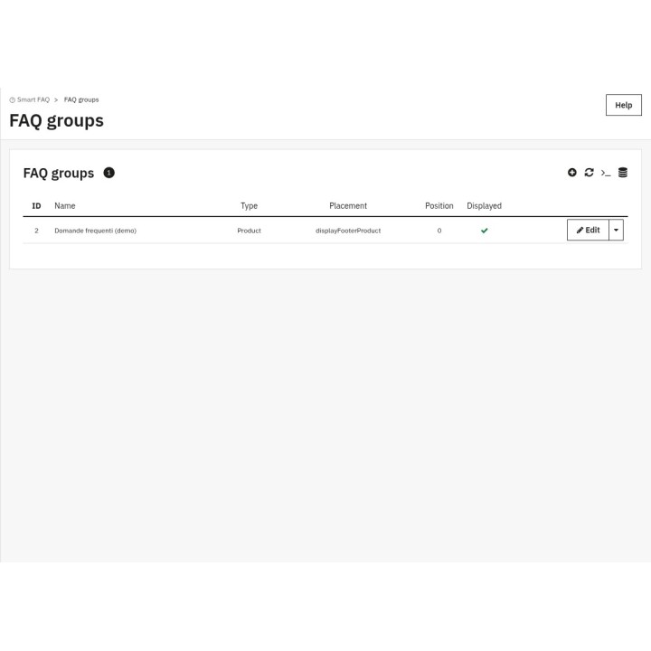 Gruppi FAQ (pannello di configurazione)