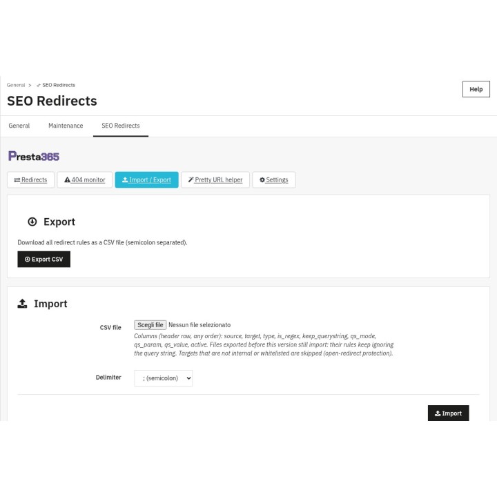 Import/Export CSV delle regole