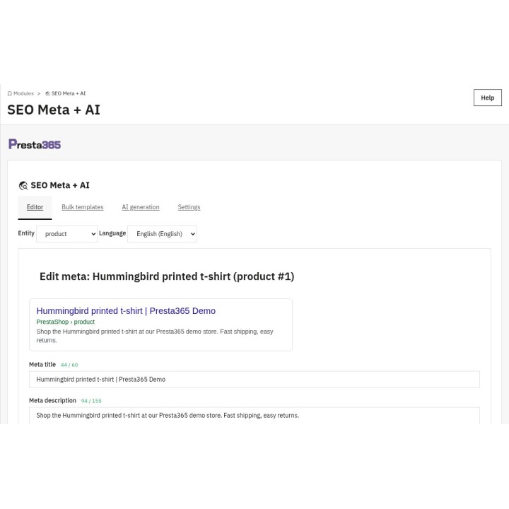 Editor meta e anteprima Google (SERP)