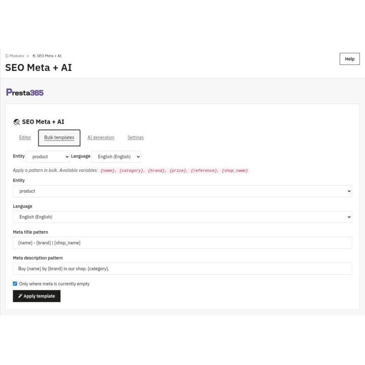 Generazione massiva con pattern (bulk templates)