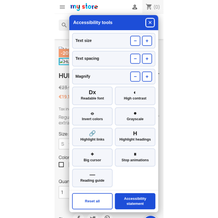 Accessibilité pour PrestaShop: barre WCAG 2.1 AA et EAA