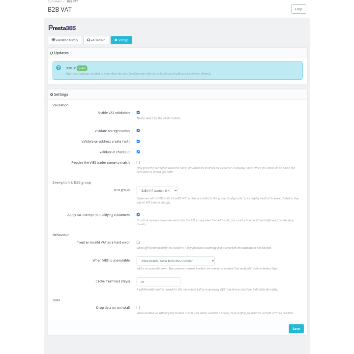 NIF-IVA B2B para PrestaShop: validación VIES automática