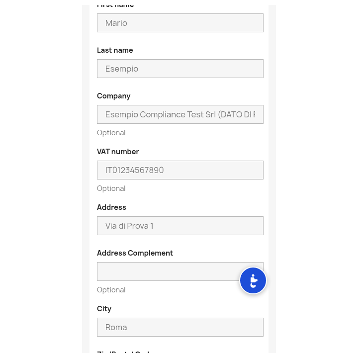 Partita IVA B2B: azienda e partita IVA nel modulo indirizzo