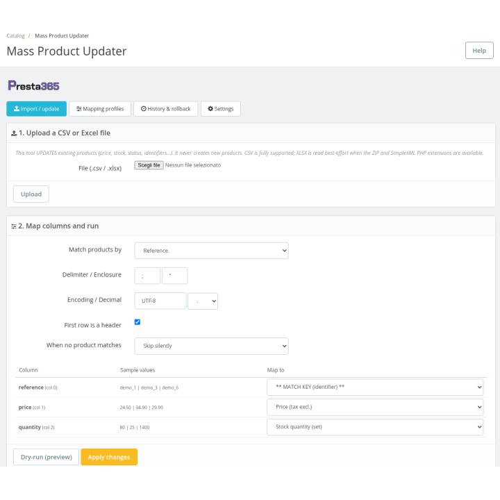 Produkt-Update per CSV/Excel für PrestaShop
