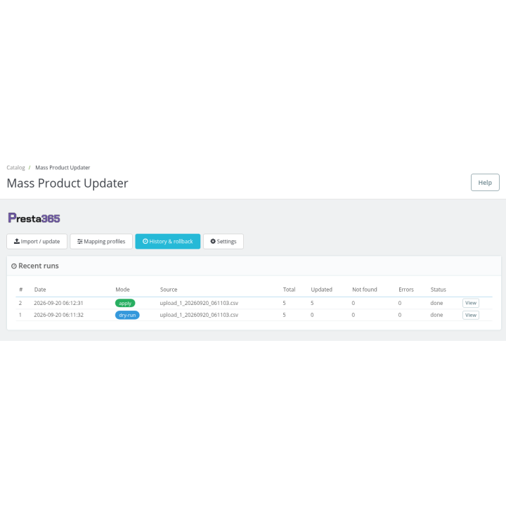 Mise à jour produits CSV/Excel pour PrestaShop