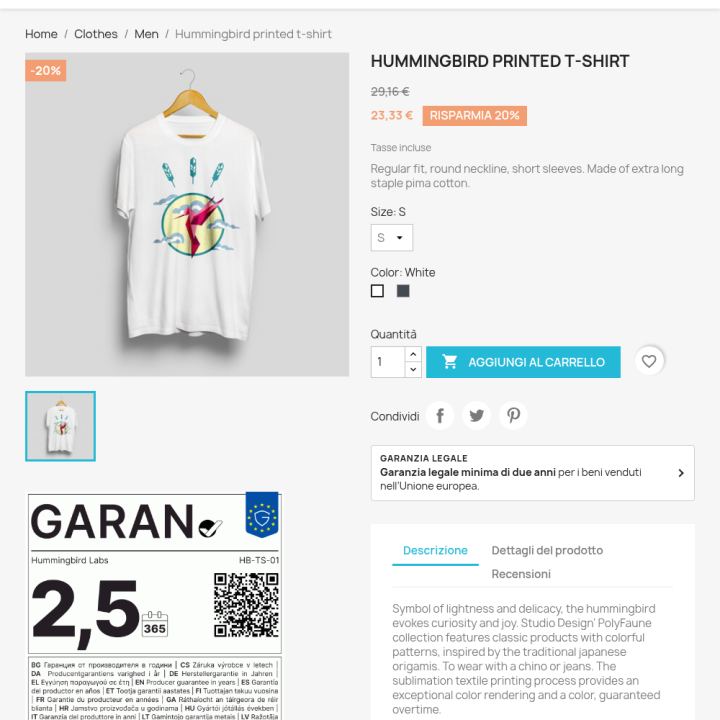 Produktseite: kompakter Hinweis und GARAN-Kennzeichnung
