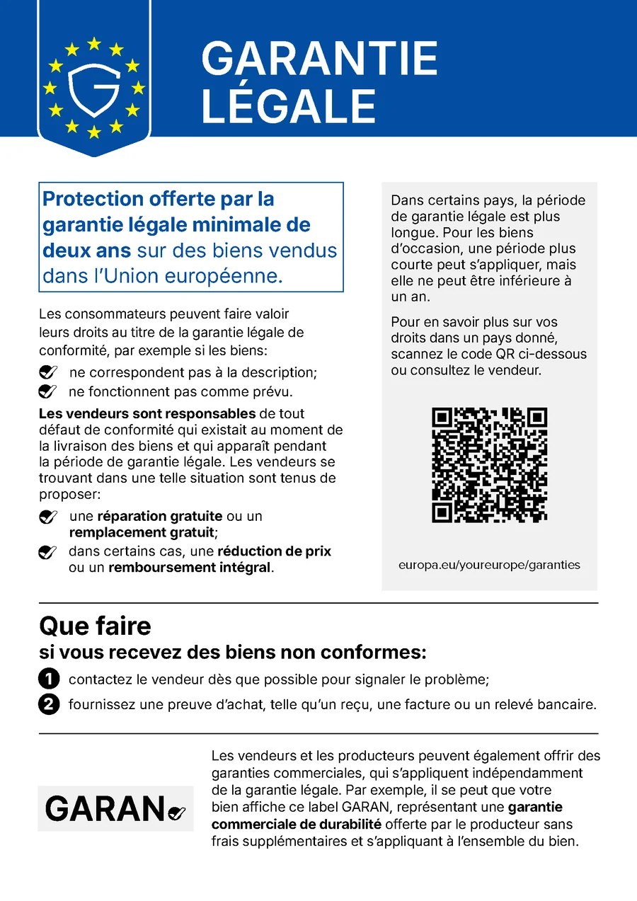 Avis harmonisé officiel de l'UE sur la garantie légale de conformité, en français