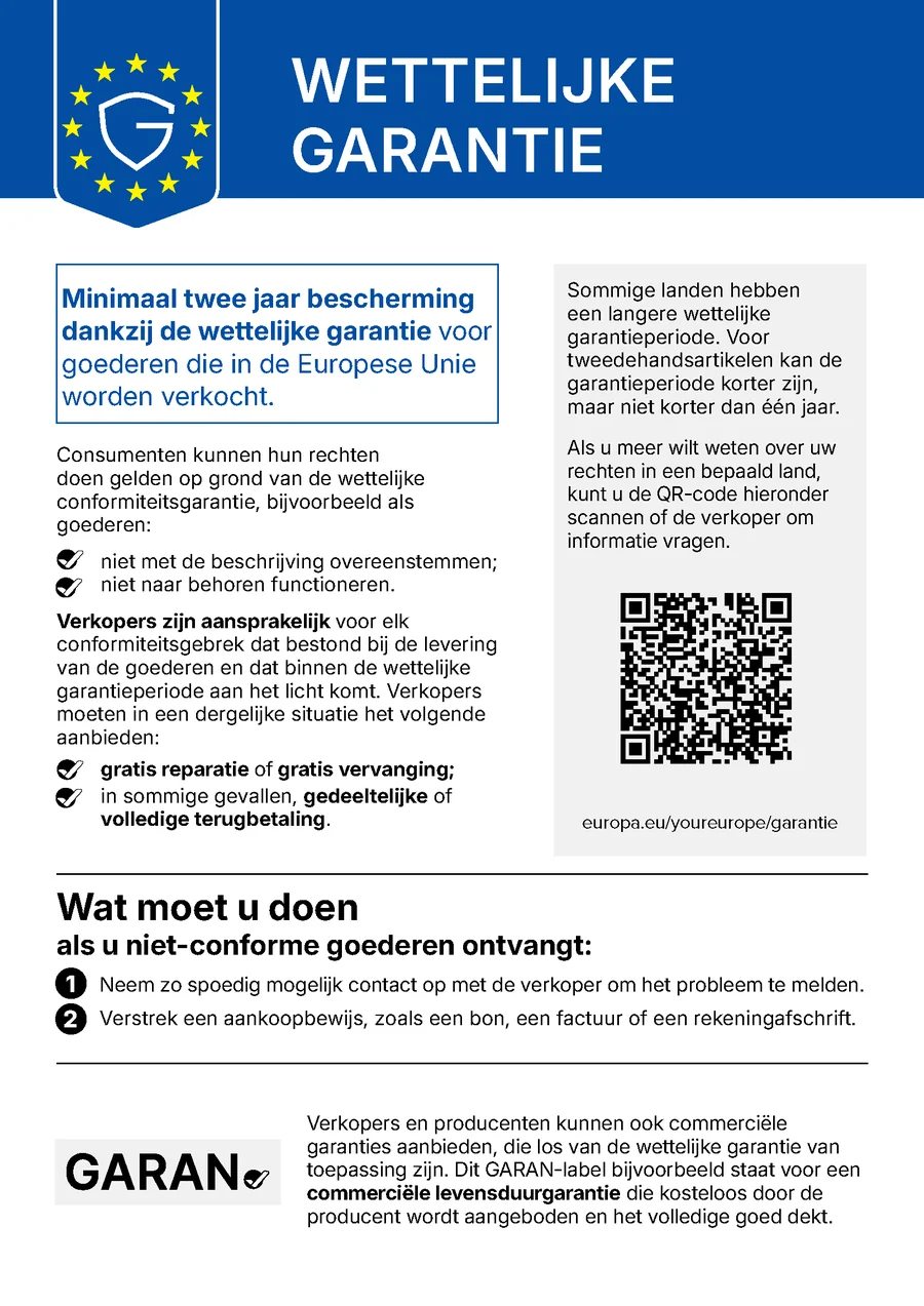Officiële geharmoniseerde EU-kennisgeving over de wettelijke conformiteitsgarantie, in het Nederlands