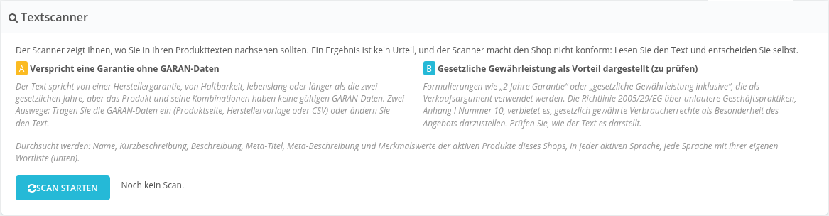 Registerkarte Text scanner