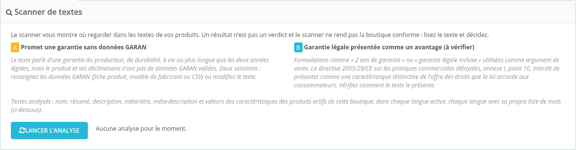 Onglet Text scanner