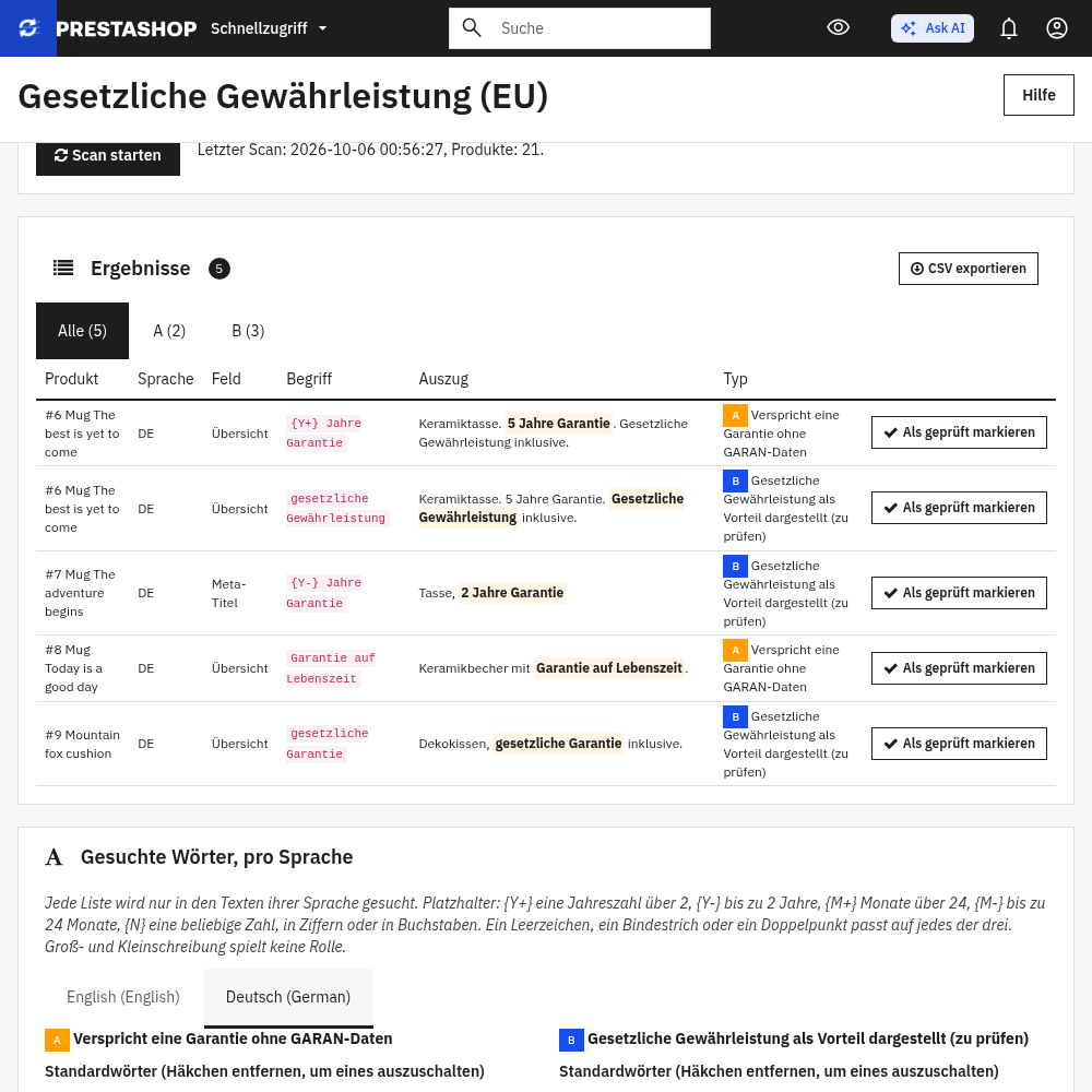 Ergebnisse des Textscans