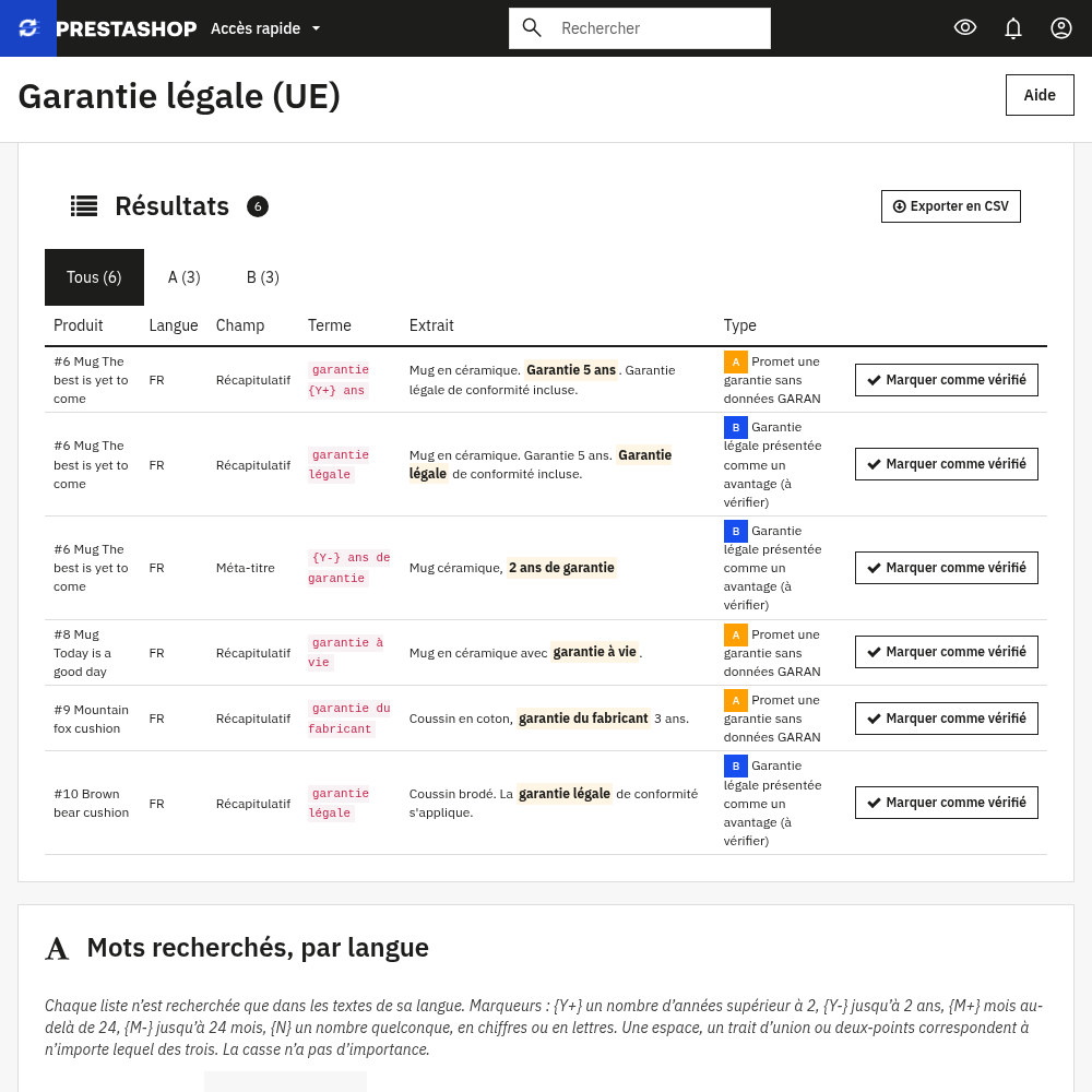 Résultats de l'analyse des textes