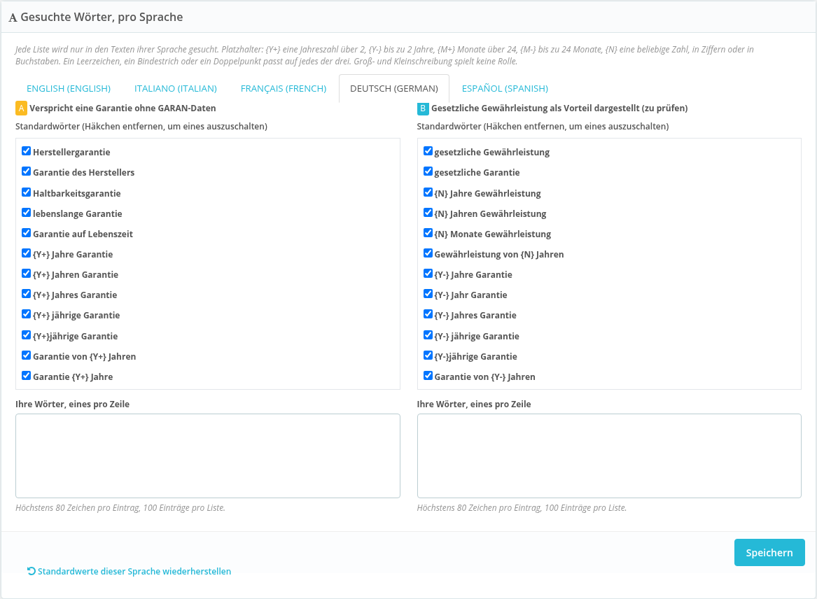 Wortlisten pro Sprache