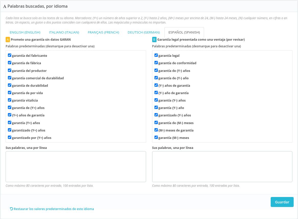 Listas de palabras por idioma