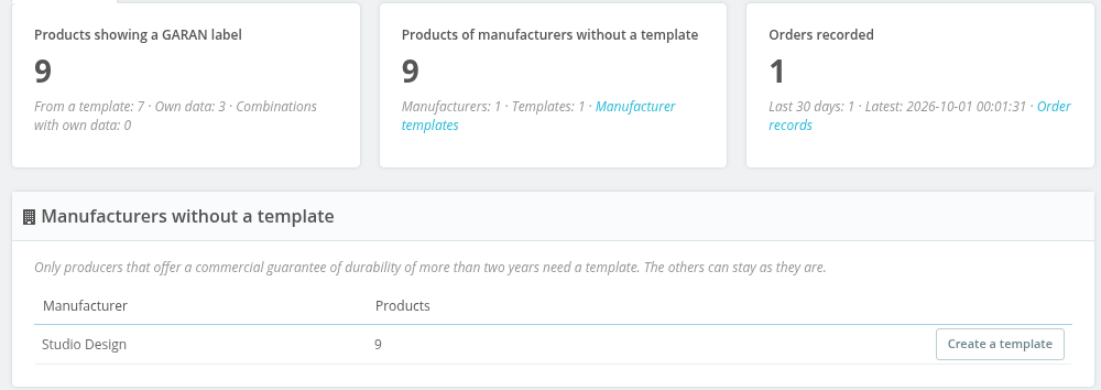Summary tab of the module