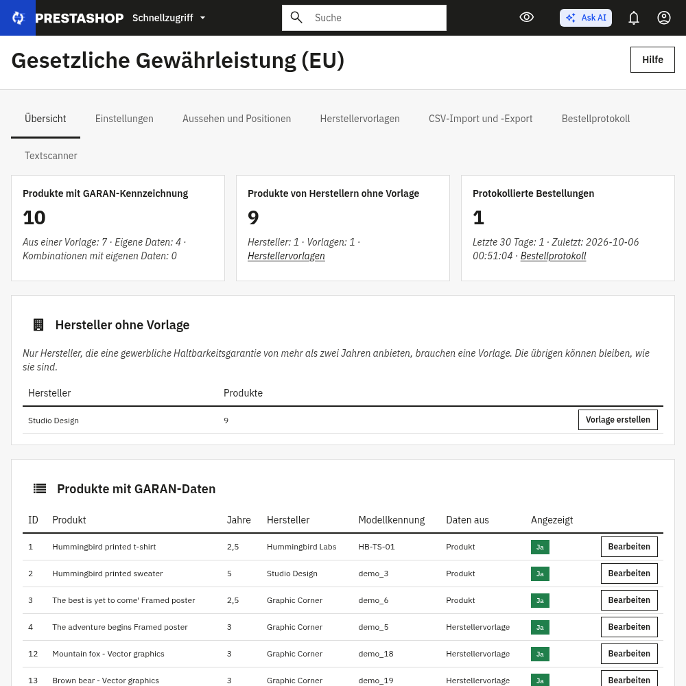 Registerkarte Summary des Moduls