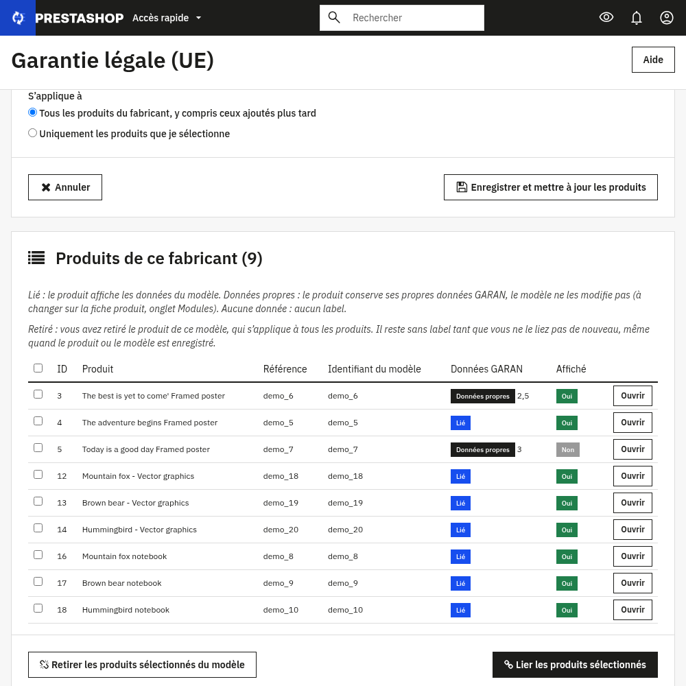 Produits liés à un modèle