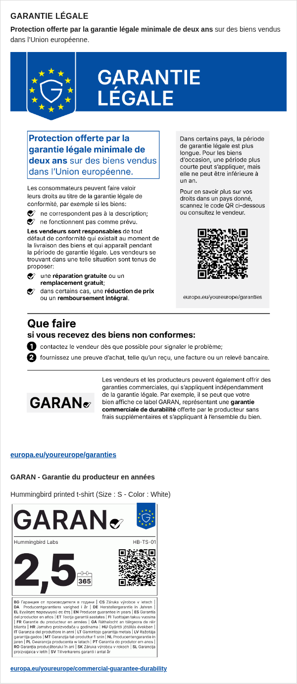 Avis et label GARAN dans l'e-mail de confirmation de commande