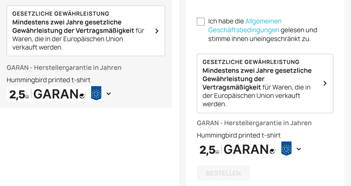 Warenkorb und Zahlungsschritt