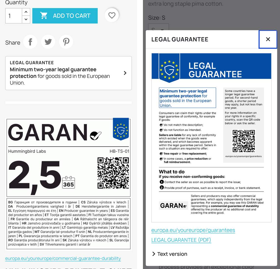 The notice and the GARAN label on a phone