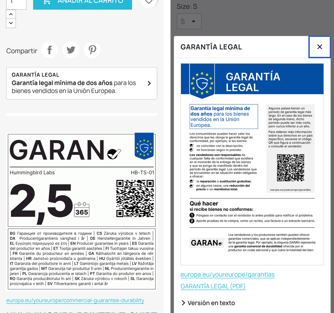 El aviso y la etiqueta GARAN en un móvil