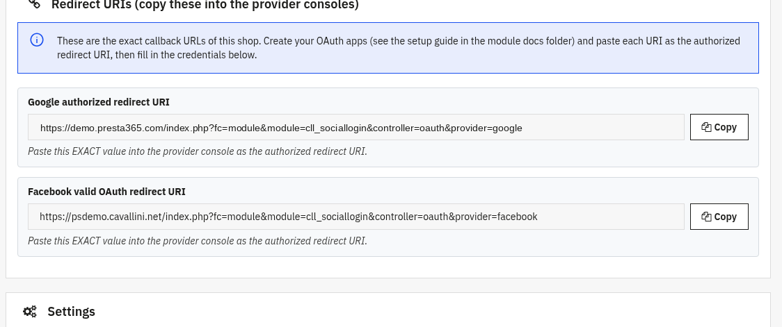 Redirect URIs
